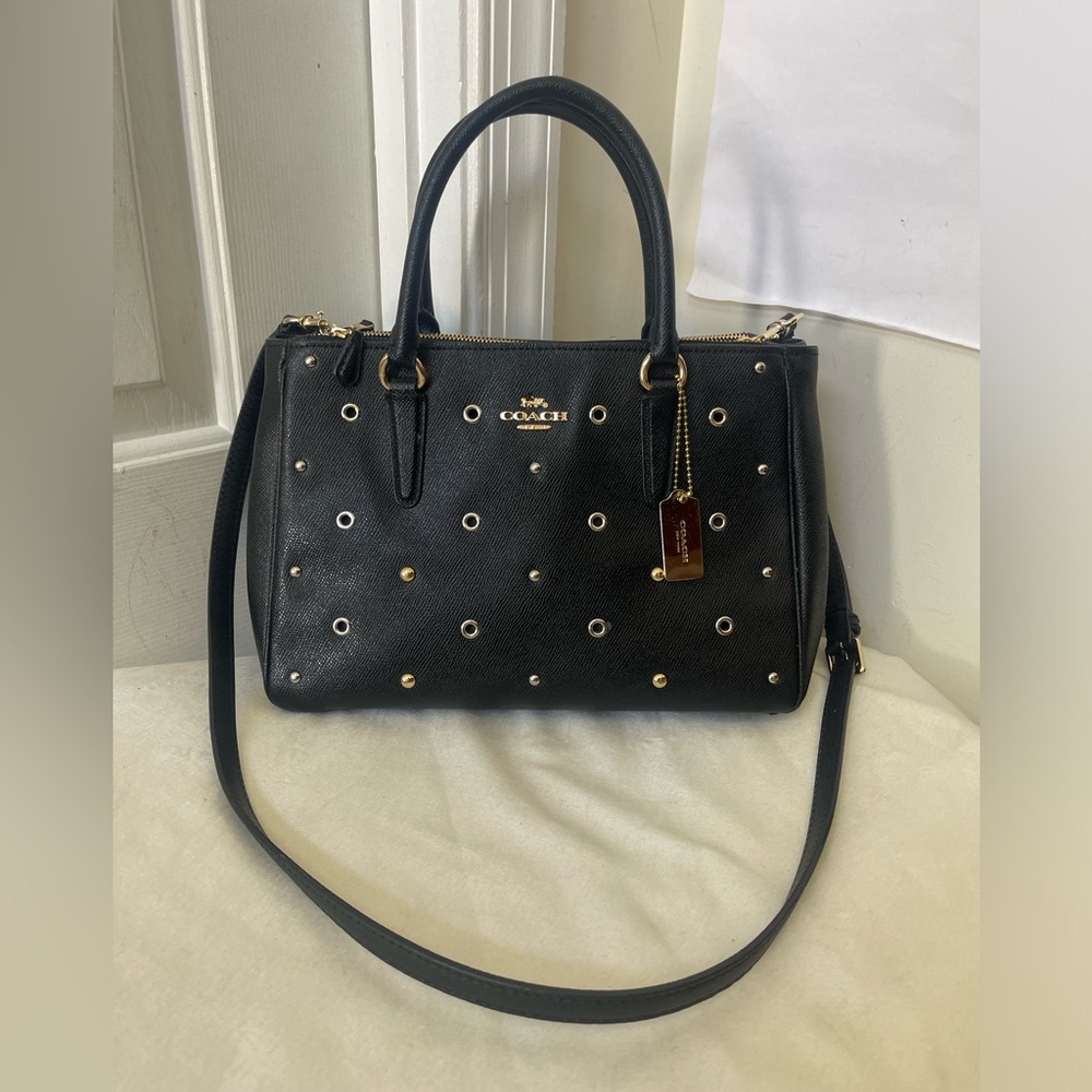 Coach Leather carryall satchel with Gold Studded Hardware EUC